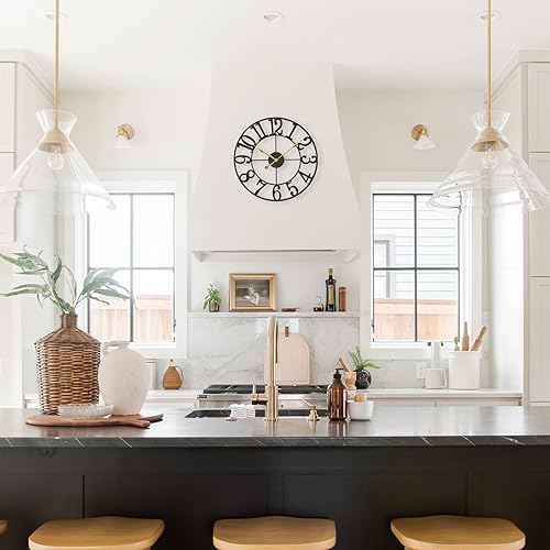 Miniatura 3 de Reloj grande para decoración de sala de estar, reloj de pared moderno negro de 16 pulgadas, funciona con pilas, reloj decorativo de metal grande