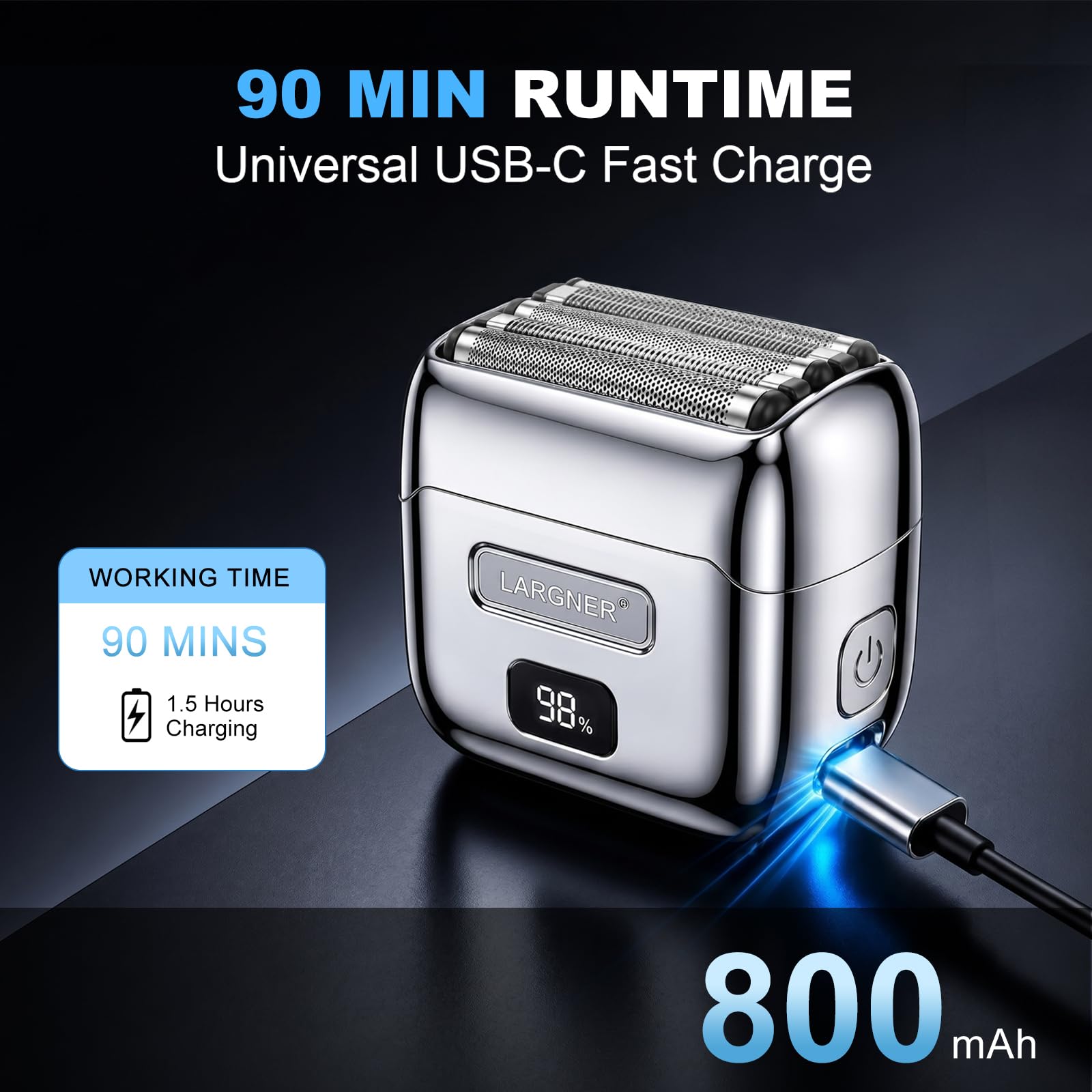 Rasoio elettrico in lamina metallica da uomo, 5 lame galleggianti, motore a levitazione magnetica da 14000 giri/min, impermeabile IPX7, mini rasoio Wet & Dry, ricaricabile USB-C, rasoio silenzioso con