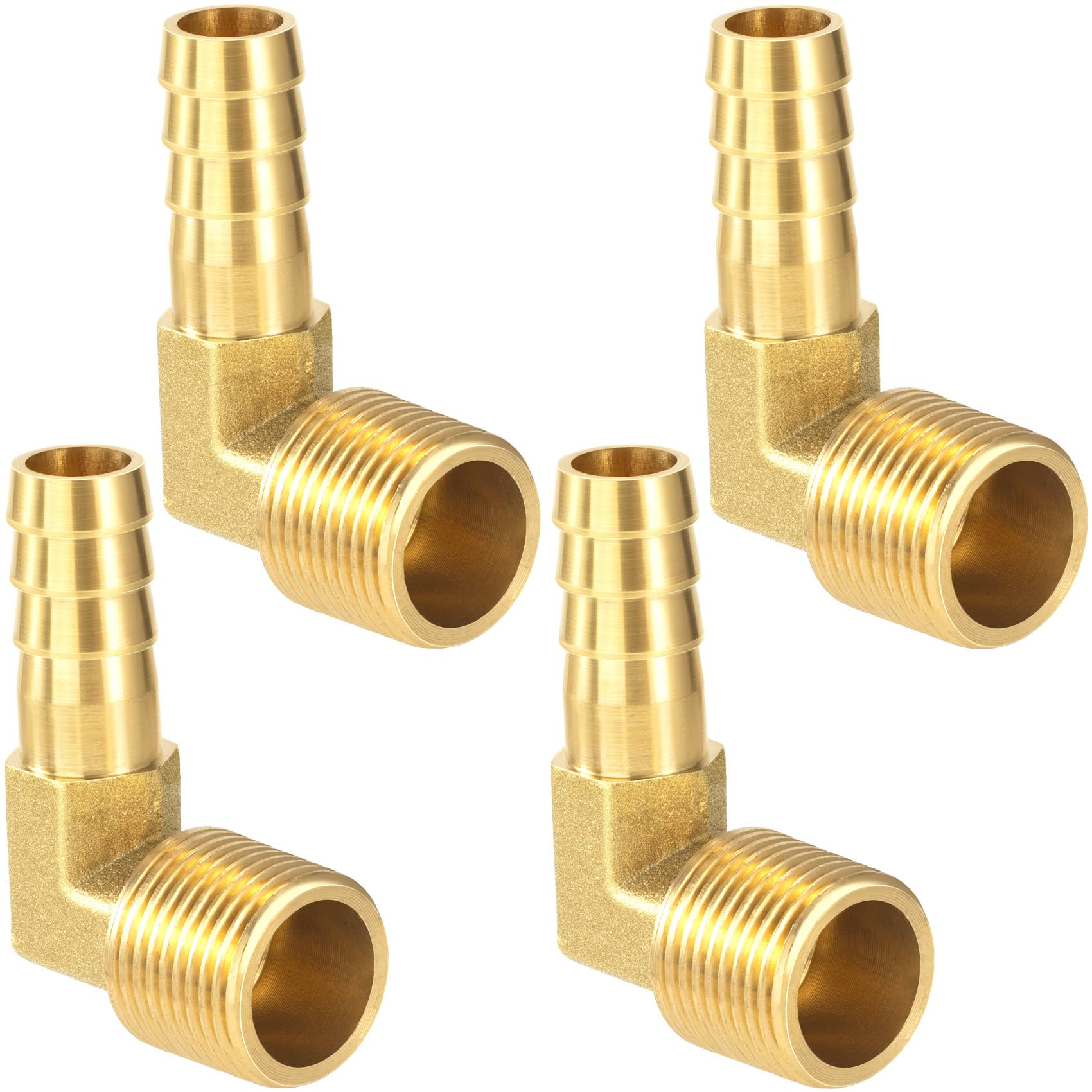 HINZIC 4Pcs 3/8" Brass Hose Barb x 3/8" NPT Male, 90 Degree Elbow for Water Fuel Air