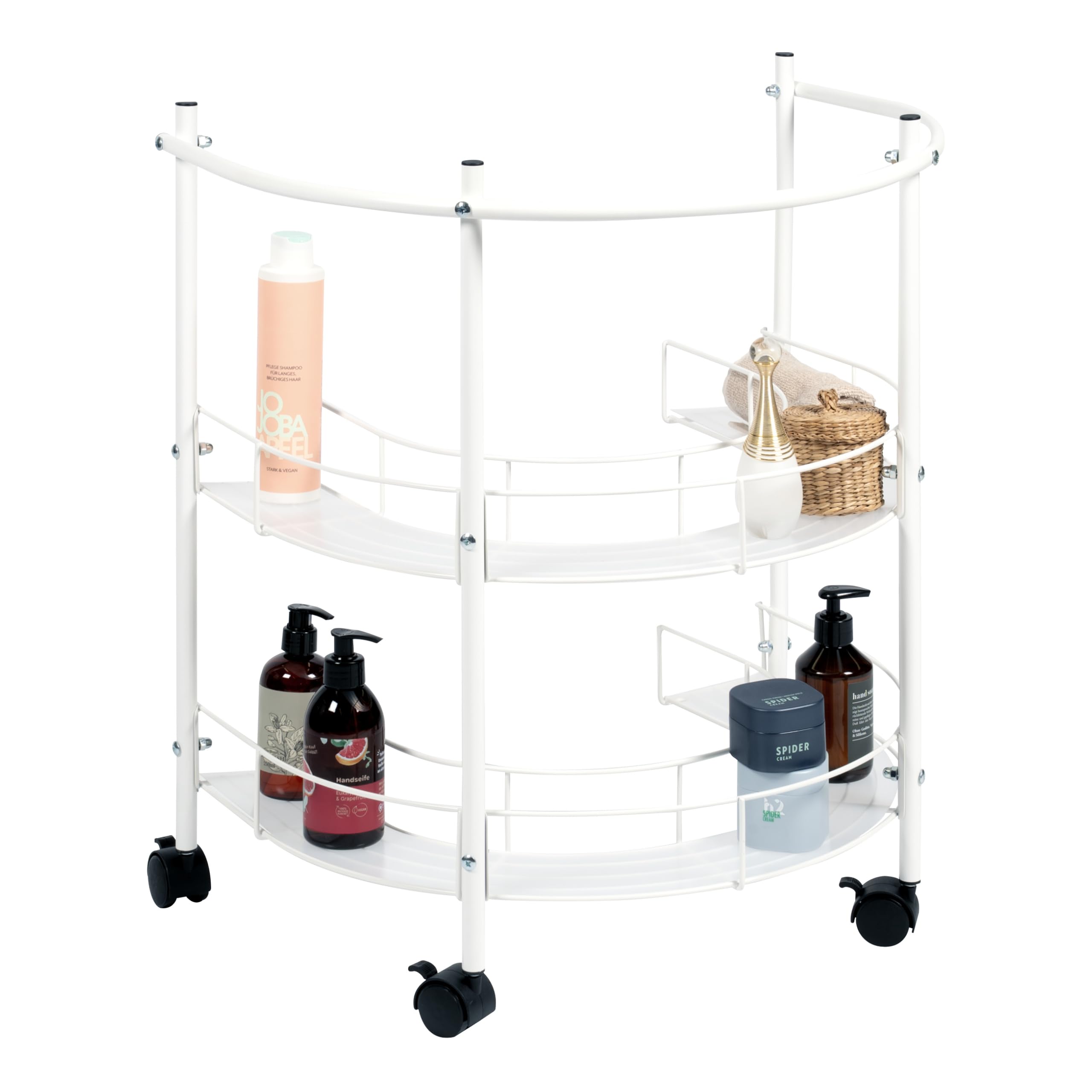 eluno Estantería inferior para lavabo con 2 estantes y 4 ruedas con bloqueo, ideal como toallero, armario para debajo del lavabo para utensilios de baño, de metal blanco