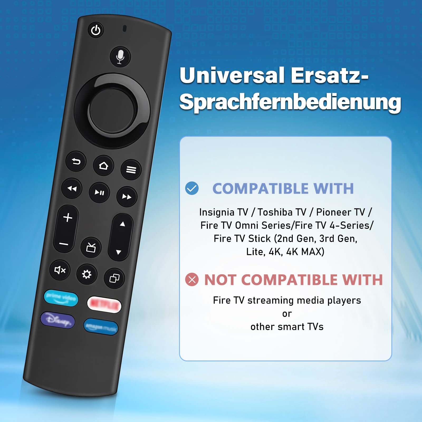 Pixelure Telecomando di ricambio vocale (4° gen), telecomando di ricambio con funzione vocale, adatto per Smart TV Stick 2nd Gen & 3rd Gen, adatto per Smart TV Cube 1st Gen & 2nd Gen
