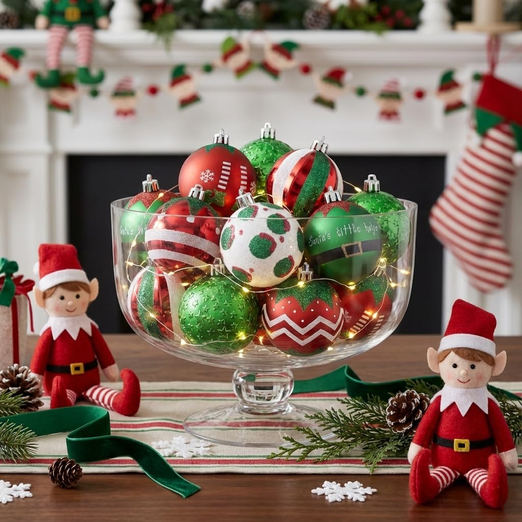 Valery Madelyn Lot de 16 boules de Noël incassables à suspendre pour sapin de Noël, rouge, vert, blanc, 6 cm