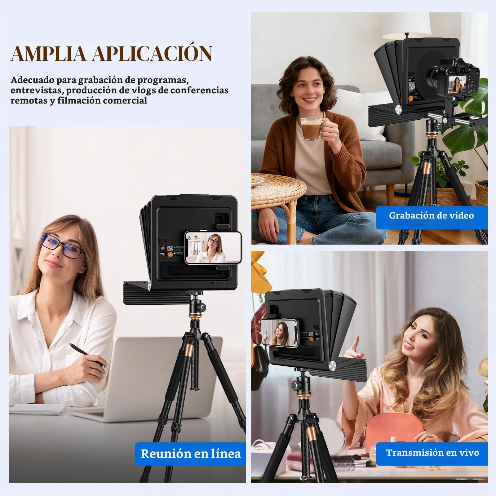 Soonpho T3 Teleprompter Compatible Cámaras hasta 7,9 Pulgadas Admite Objetivos Angulares 24–35mm Una Aplicación Remota Control Bluetooth para Entrevistas Vlogs Retransmisiones