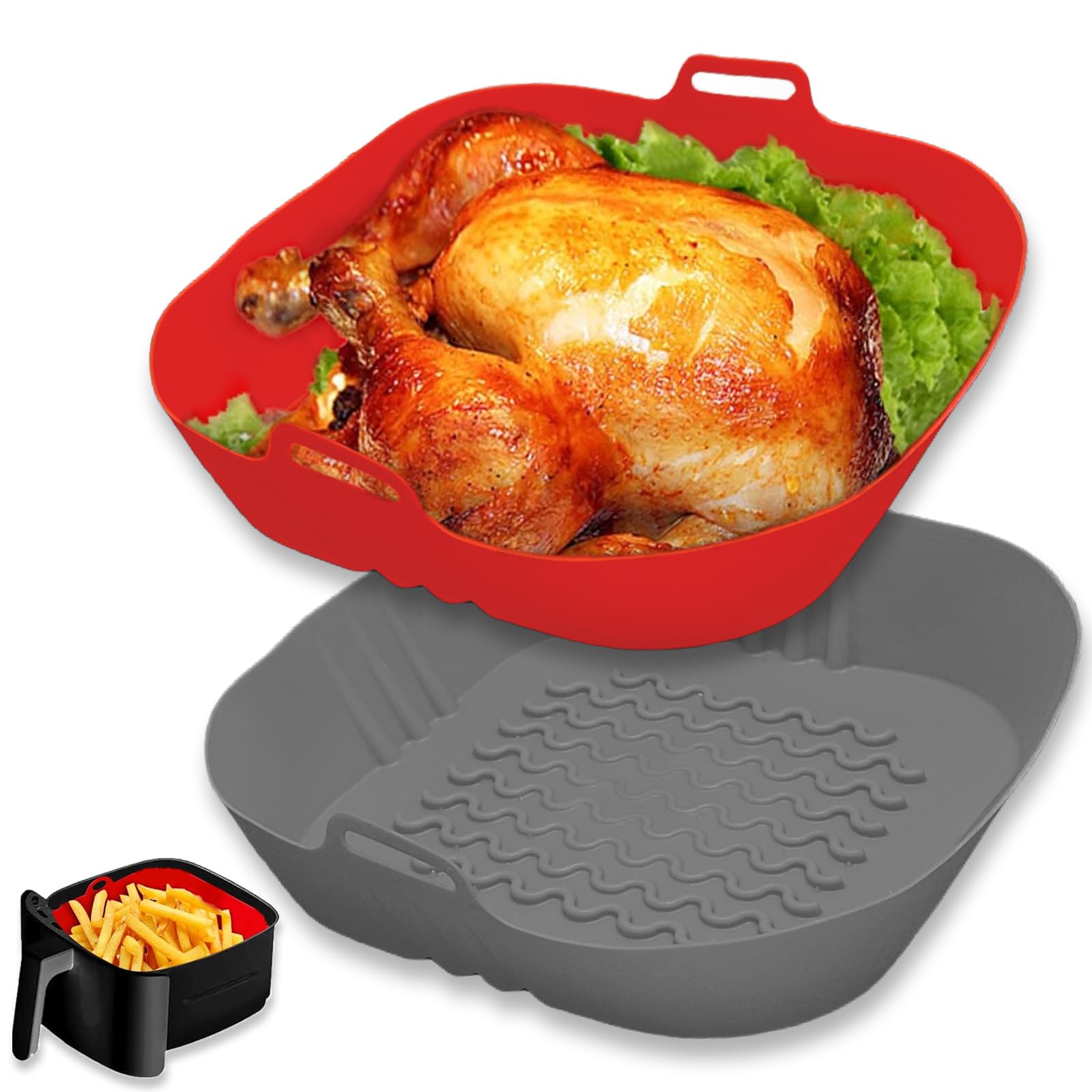 2 Teglie In Silicone Per Friggitrice Ad Aria - 20.5 Cm, Riutilizzabili, Per COSORI, Ninja, Tower - Foto 9