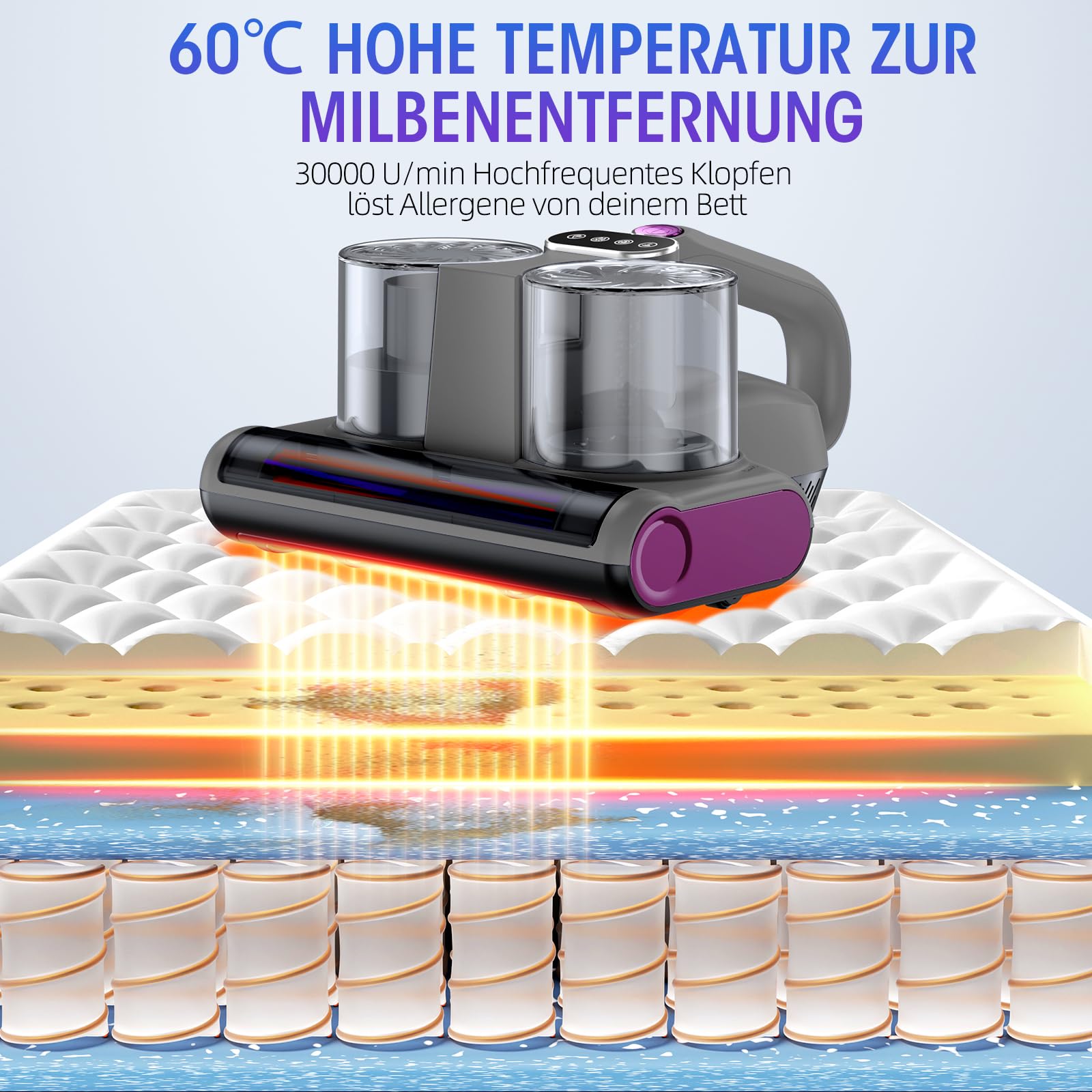 Milbensauger für Matratzen 16Kpa Saugkraft UV-C Licht HEPA Filter Bettstaubsauger