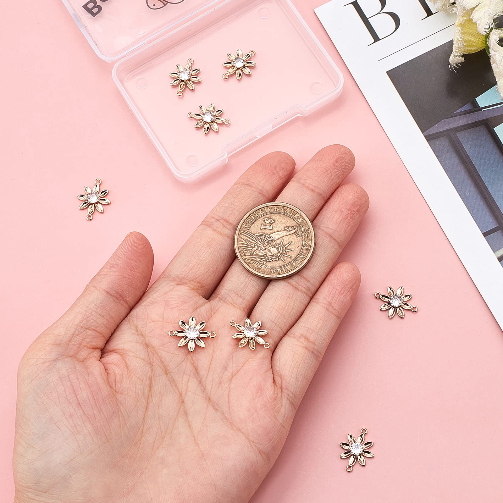 Beebeecraft 10 Sonnenblumen-Anhänger – 18 Karat Vergoldet, Mit Zirkonia, Ca. 11,5 Mm, Für Schmuckherstellung
