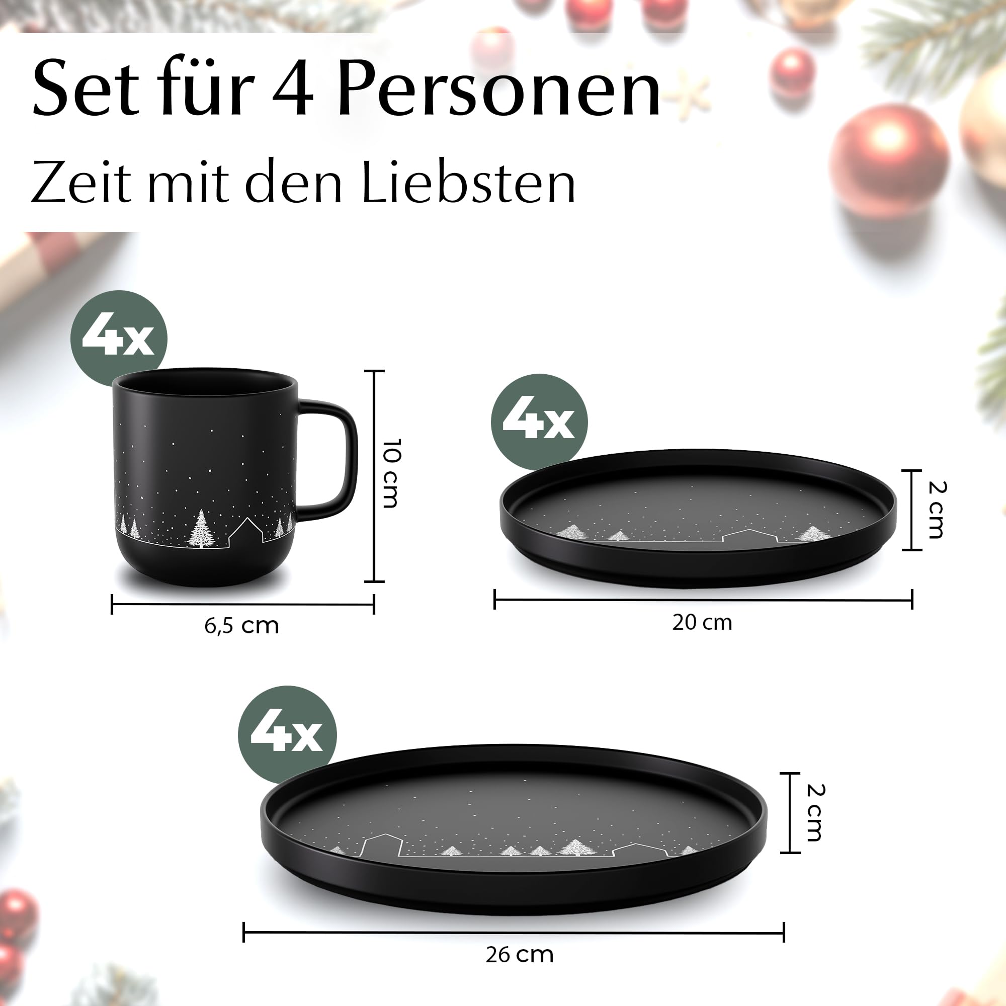 MIAMIO - Geschirrset/Tafelservice, Weihnachtsgeschirr (12-Teilig) - Vinter | Keramik Geschirrset mit Tellern und Tassen, Tafelservice Weihnachten, Geschirr Weihnachten, Geschenk Set - spülmaschinenfest