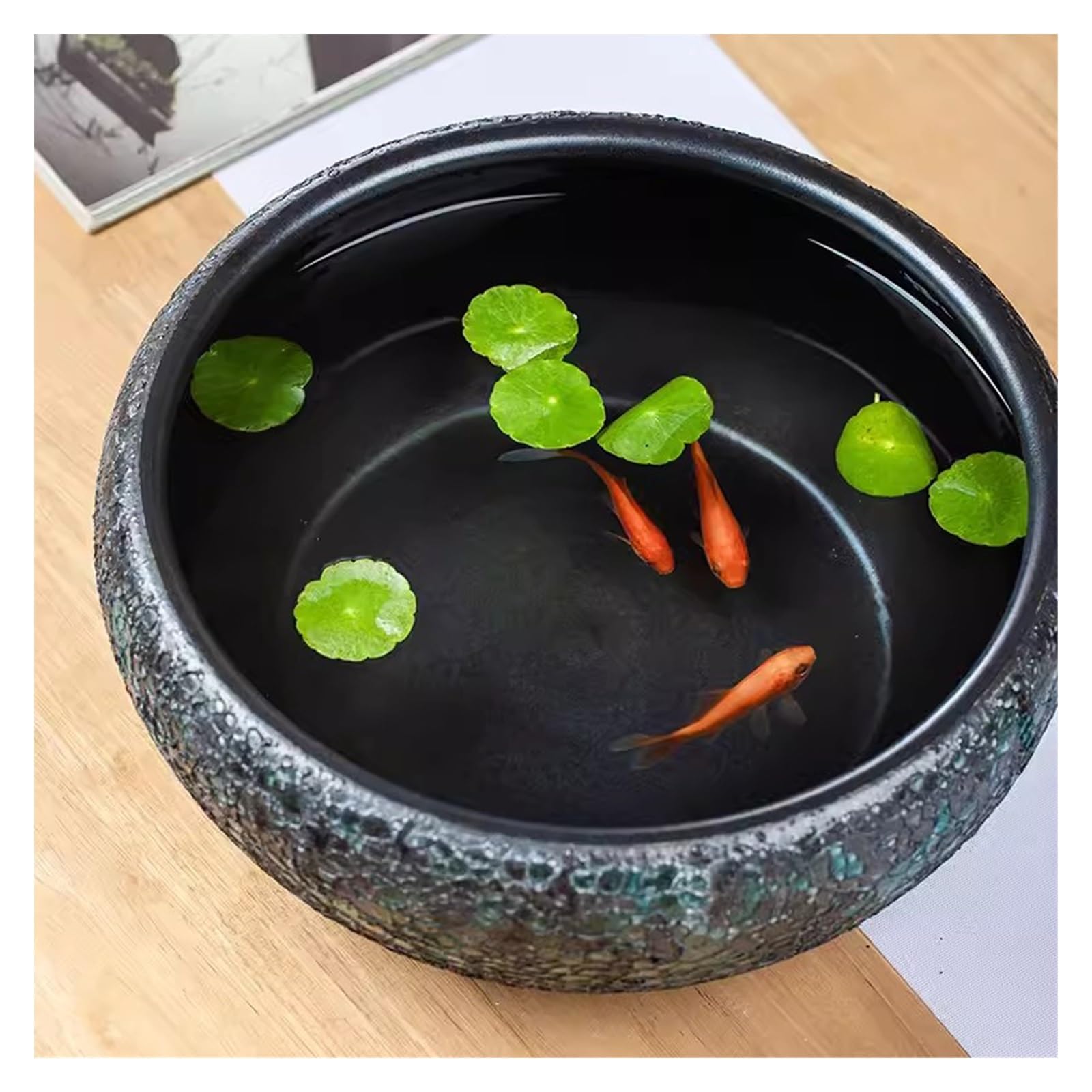 Tanque Peces Acuario Tanque de cerámica for Sala Estar, Tanque Peces, contenedor hidropónico, Tortuga, Cuenco Lirio Agua, Maceta Flor Loto, for Interiores | 24cm