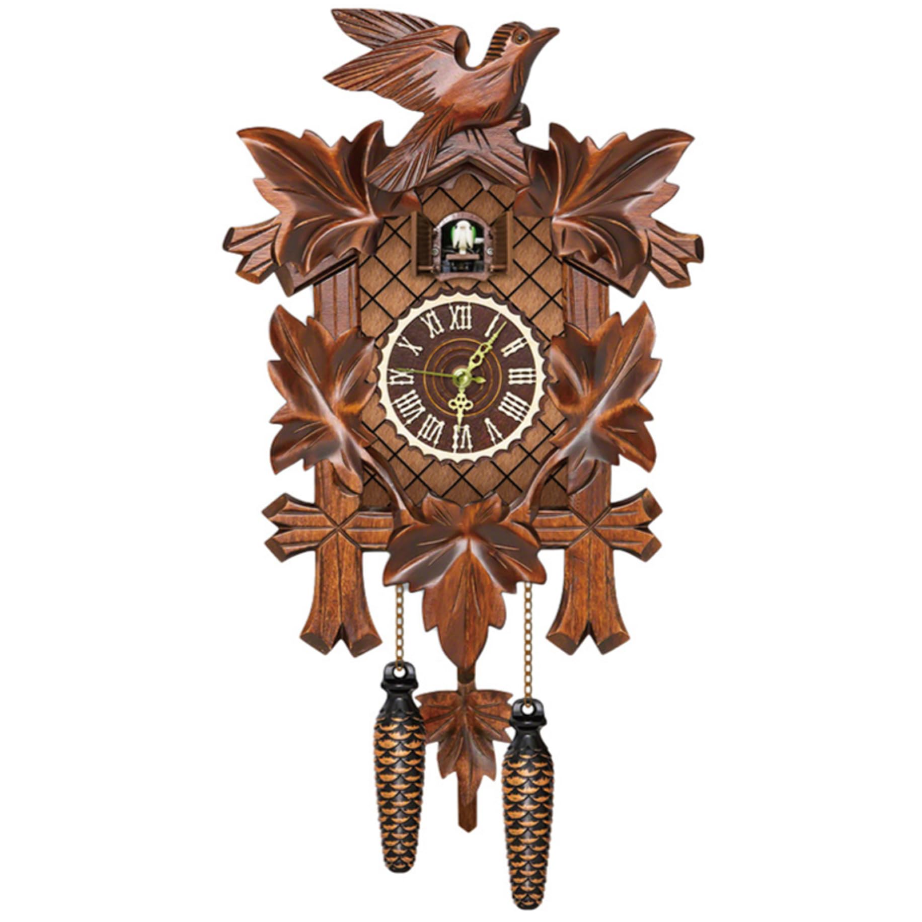 Relojes de cuco de madera reloj Péndulo de pared para reloj de operación de operación de pared con modo de cuco nocturno con pájaro de trabajo para sala de estar dormitorio regalos de inauguración
