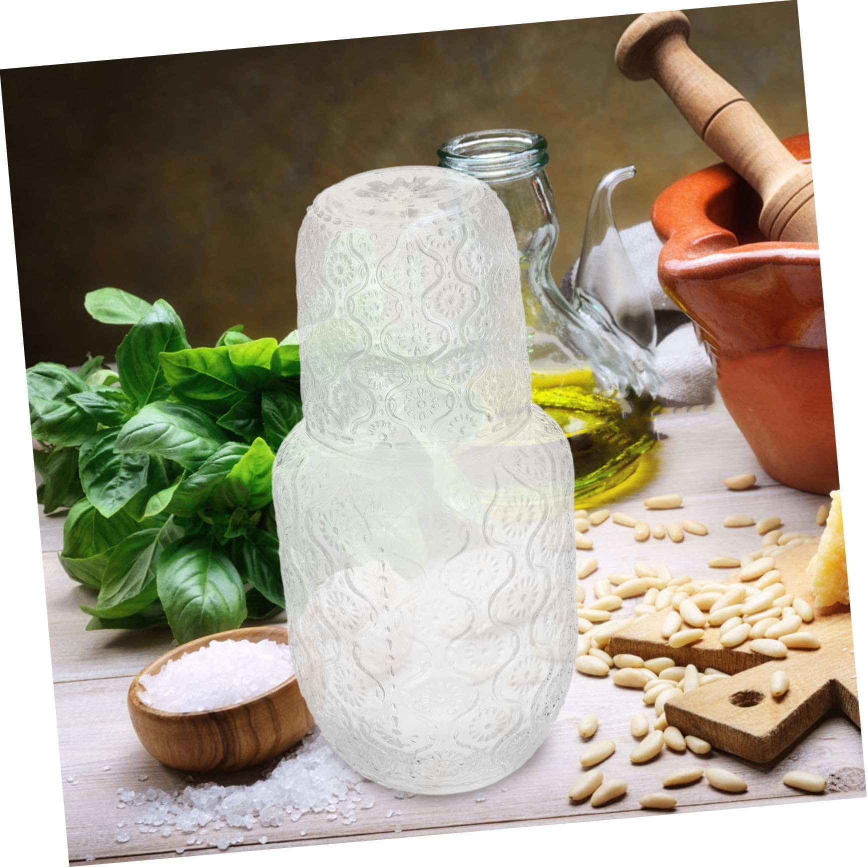 Jarra de Agua Nocturna de Vidrio 600ml con Vaso 2 Piezas