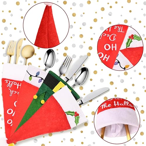 Miniatura 3 de Juego de almacenamiento de sombrero de Papá Noel de Navidad, decoración de mesa de Navidad, soporte de vajilla, juego de 12 cubiertas de cuchillos,
