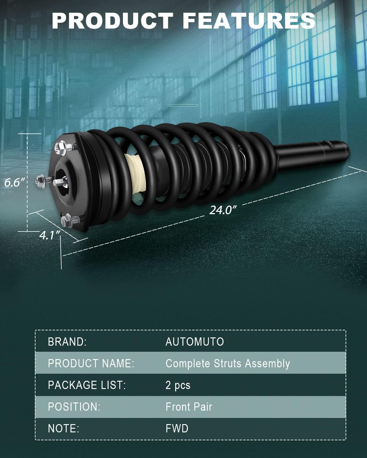 AUTOMUTO Strut Spring Assembly Front Pair Shock Absorber Fit 2010 2011 2012 Fusion, 2010 2011 for Mercury Milan 2.5L L4 Replace for 272596