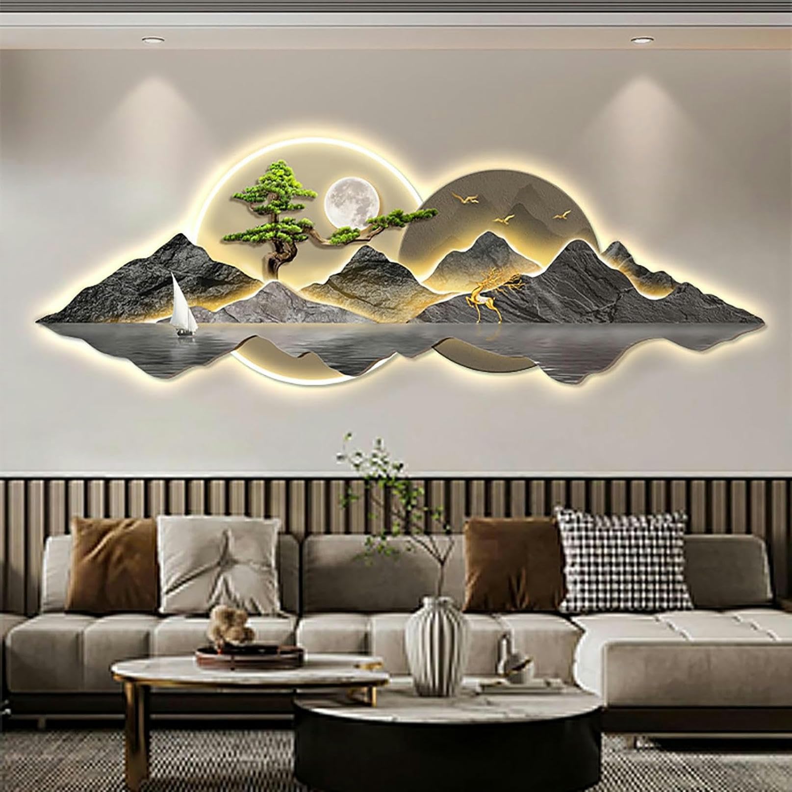 Decoración de Pared 3D, esculturas de Pared, Arte Colgante de Pared con luz LED, lámpara de decoración de Arte de Pared, Pinturas Colgantes de Pared de Estilo Chino para Dormitorio, Entrada