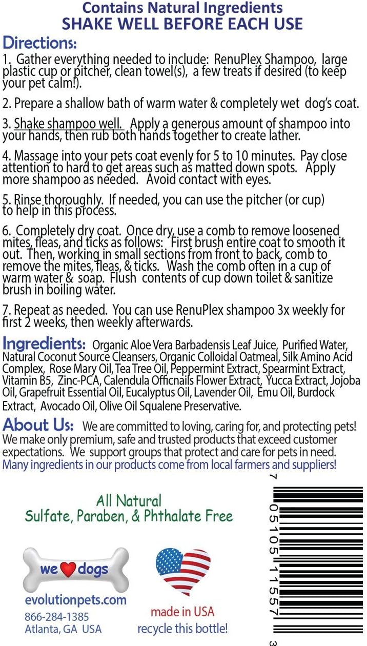 Buy RenuPlex Medicated Dog Mange Shampoo. Extra Strength Mange Shampoo