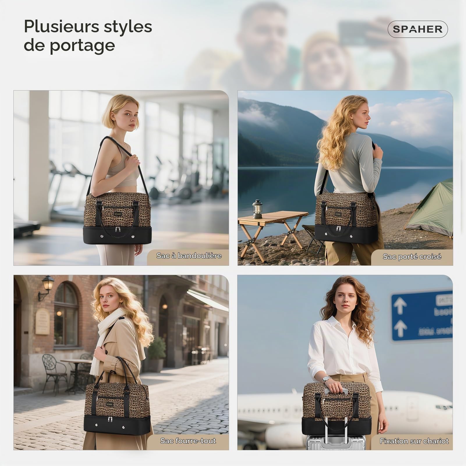 SPAHER Sac de Voyage Cabine Avion 45x36x20 Easyjet Bagage Cabine Sac de Sport Weekend Maternité Femme avec Compartiments Chaussures et Humide Imperméable 30L Bagage a Main avec Trousse de Toilette