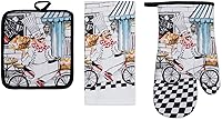 Vista 19 de Juego de 3 piezas de ropa de cocina con estampado de Apple Orchard, 1 toalla de algodón, 1 agarradera, 1 guante de horno con lazo para colgar