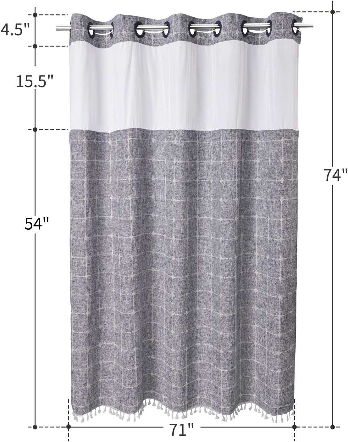 River Dream Farmhouse Blue Shower Curtain with Snap-in Liner, No Hooks Shower Curtain Set, with Tassels for Bathroom Decor,Shower Curtain and Liner with Sheer Window 71x74 Inch