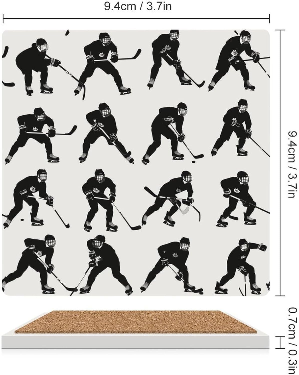 Hockey Players Coaster for Drinks Square Ceramic Table Coasters Stone Mat Crafts 6PCS Home Kitchen Decor