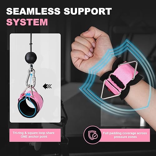 Miniatura 2 de Correas de muñeca para máquinas de cable, puños acolchados de neopreno ajustables para cables, equipo de entrenamiento de fuerza de gimnasio