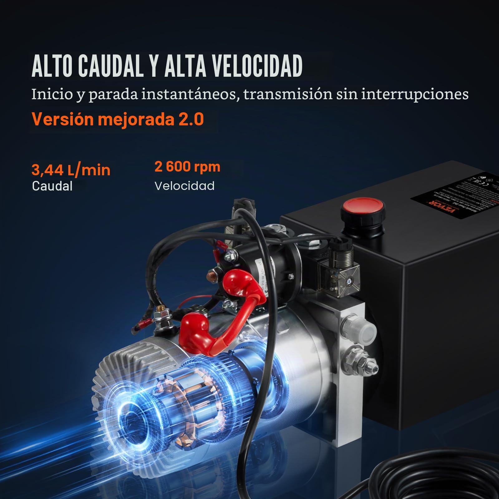 VEVOR Bomba Hidráulica DC 12 V 6 L Unidad Hidráulica de Doble Acción Flujo de Aceite 3,44 L/min Presión Máxima de Descarga 22 MPa para Volquete, Plataforma Elevadora, Remolque, Elevación y Descarga