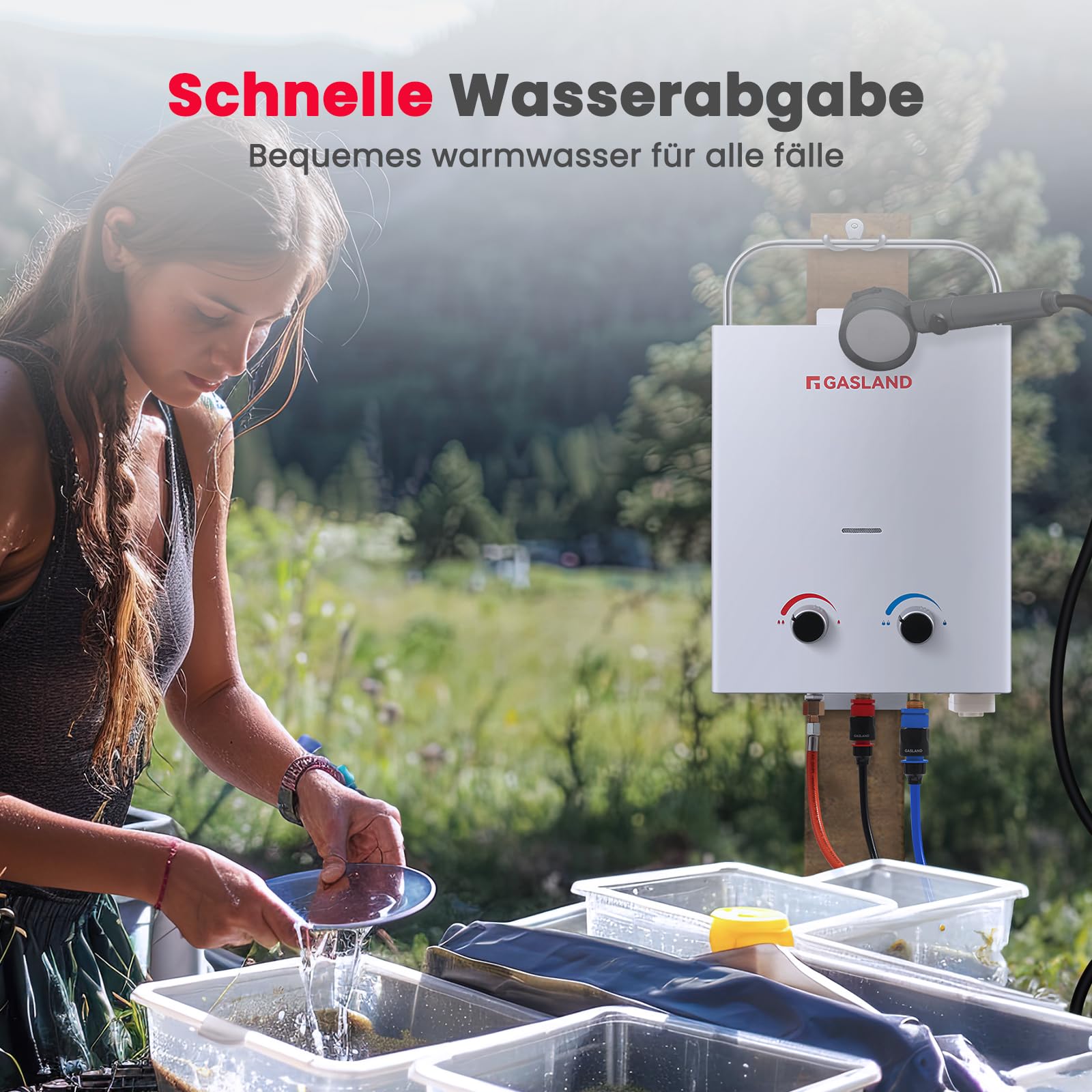 GASLAND 5L Gasdurchlauferhitzer, AS132 Propan Durchlauferhitzer 50mbar, LPG Wassererhitzer für Wohnmobil Camping Dusche Waschen Pferd