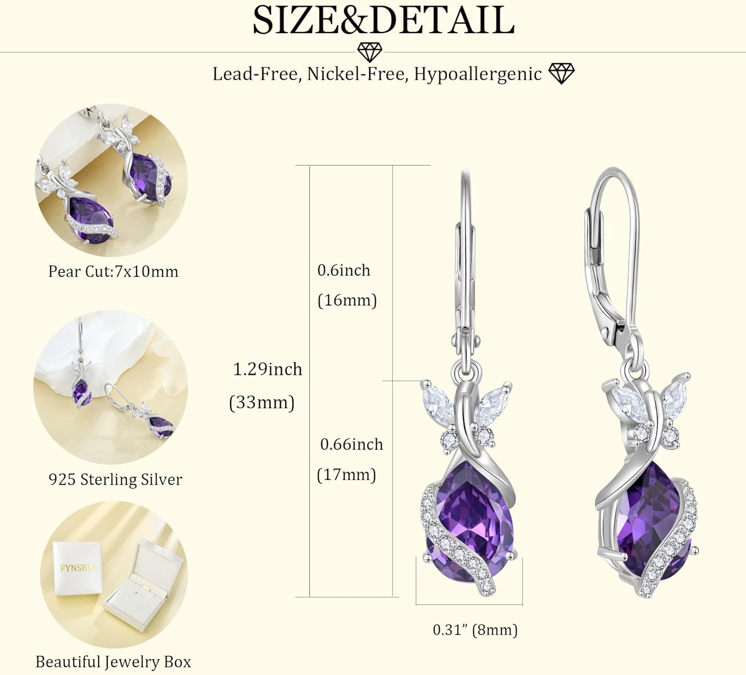 Butterfly Earrings for Women 925 Sterling Silver Birthstone Dangle Drop Leverback Earrings Hypoallergenic Jewelry for Women - Image 6