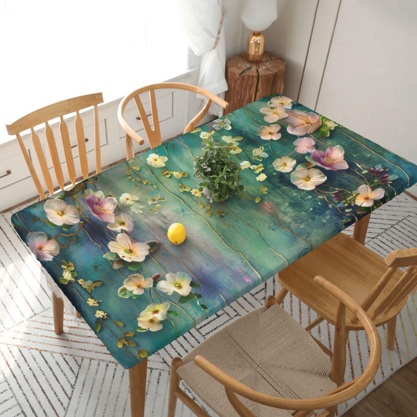 WPKJU Floral Ivy Blossoms Tree Printed Tablecloths 5ft Rectangular Table Covers Washable Polyester Decorative Table Cloth for Dining Table Picnic Wedding