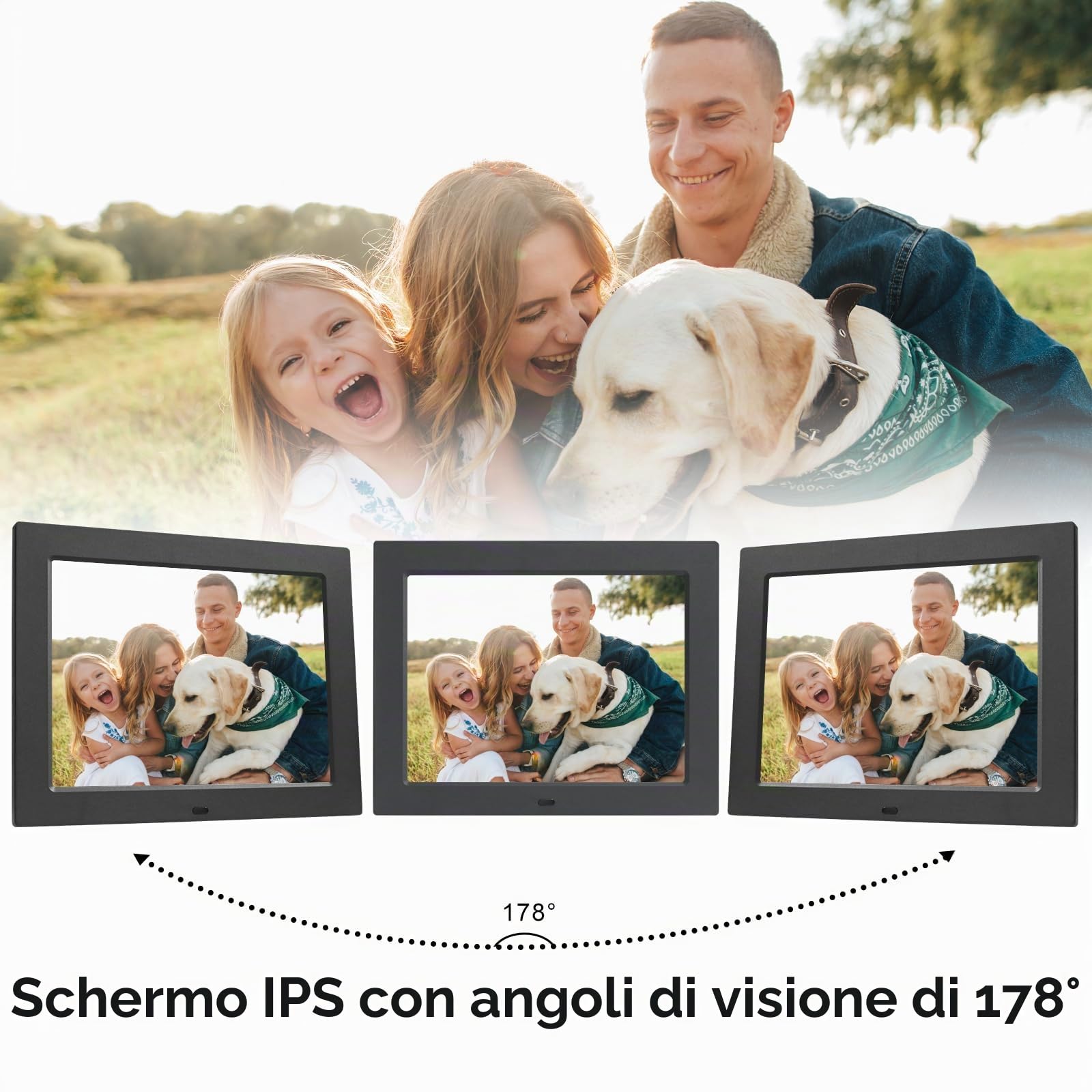 TSITSC Cornice digitale da 8,7 pollici, schermo IPS 1024 x 768, cornice elettronica, calendario/funzione orologio/musica/lettore foto/video con telecomando, supporta scheda USB/SD (nero)