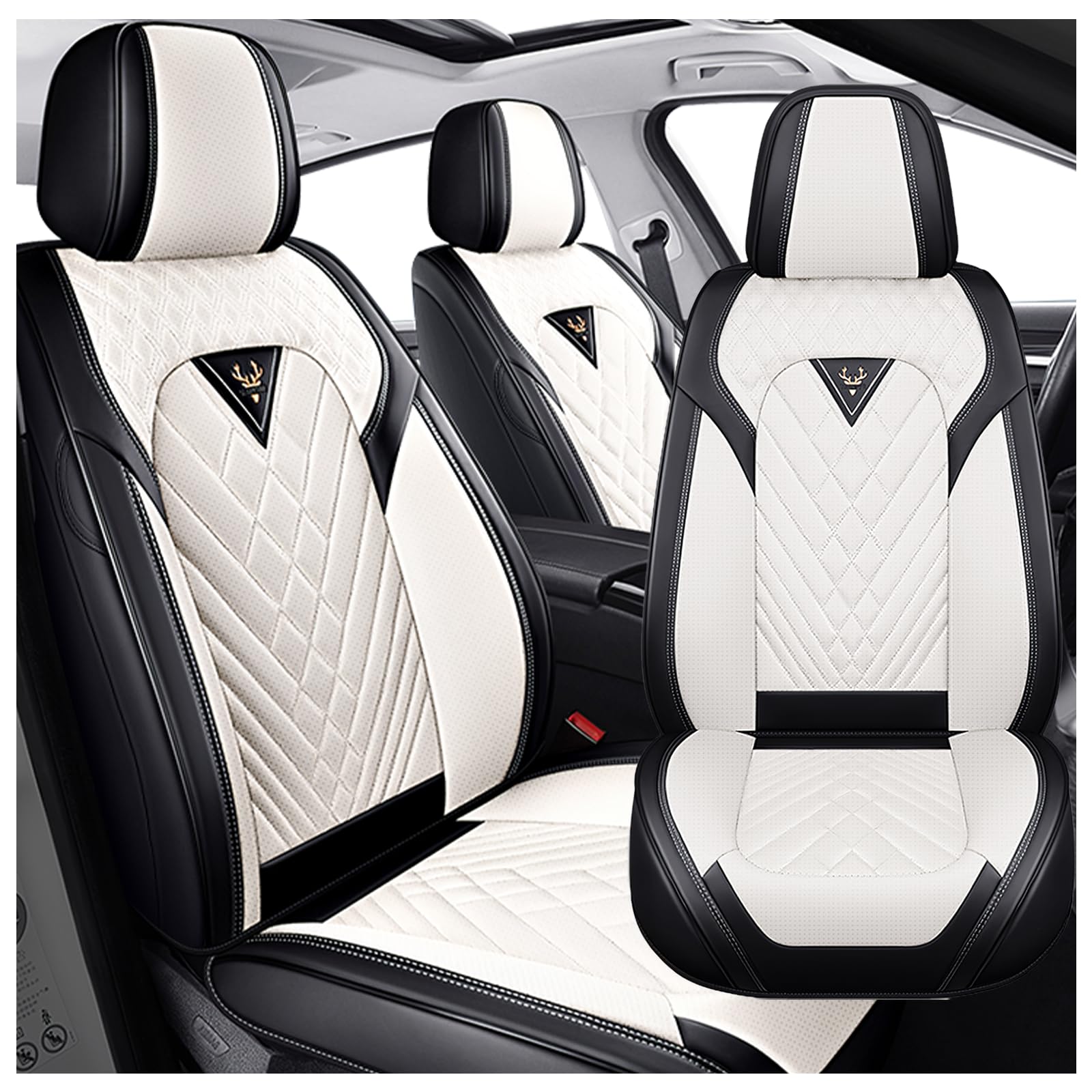 Corolla Seat Covers Custom Fit for Toyota Corolla 2000-2026, Waterproof Nappa Leather Car Seat Cover, Comfortable and Anti-Slip Front Seat Covers(2 Seats/Black White)