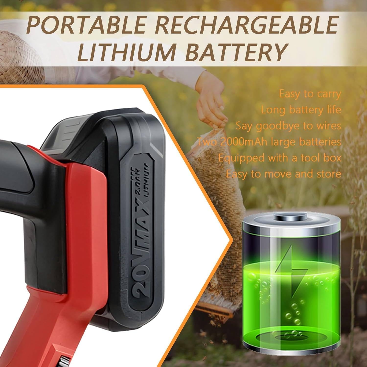 Smielatore Elettrico Senza Fili, Smielatore, Scuotitore per Telaini da 150 W, 2700 Giri/Min, Motore Brushless Ricaricabile, 1/2 Batterie Opzionali, per Apicoltura 2*Battery-Red