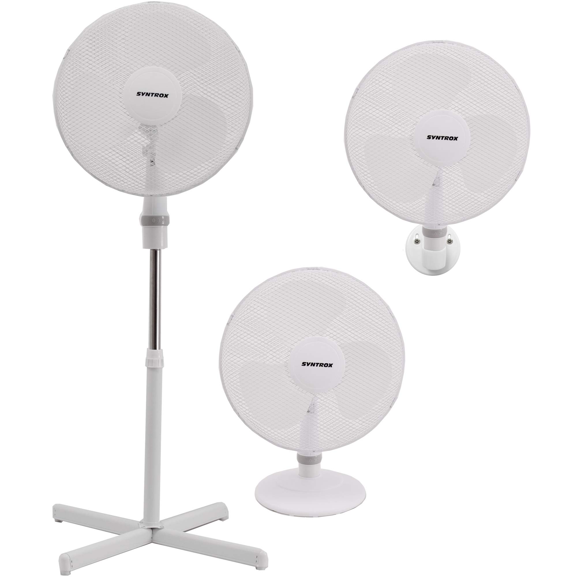 Syntrox Germany VT-44W-W 3 in 1 Floor Fan + Wall Fan + Table Fan with  Oscillation 40 cm : Amazon.de: Home u0026 Kitchen
