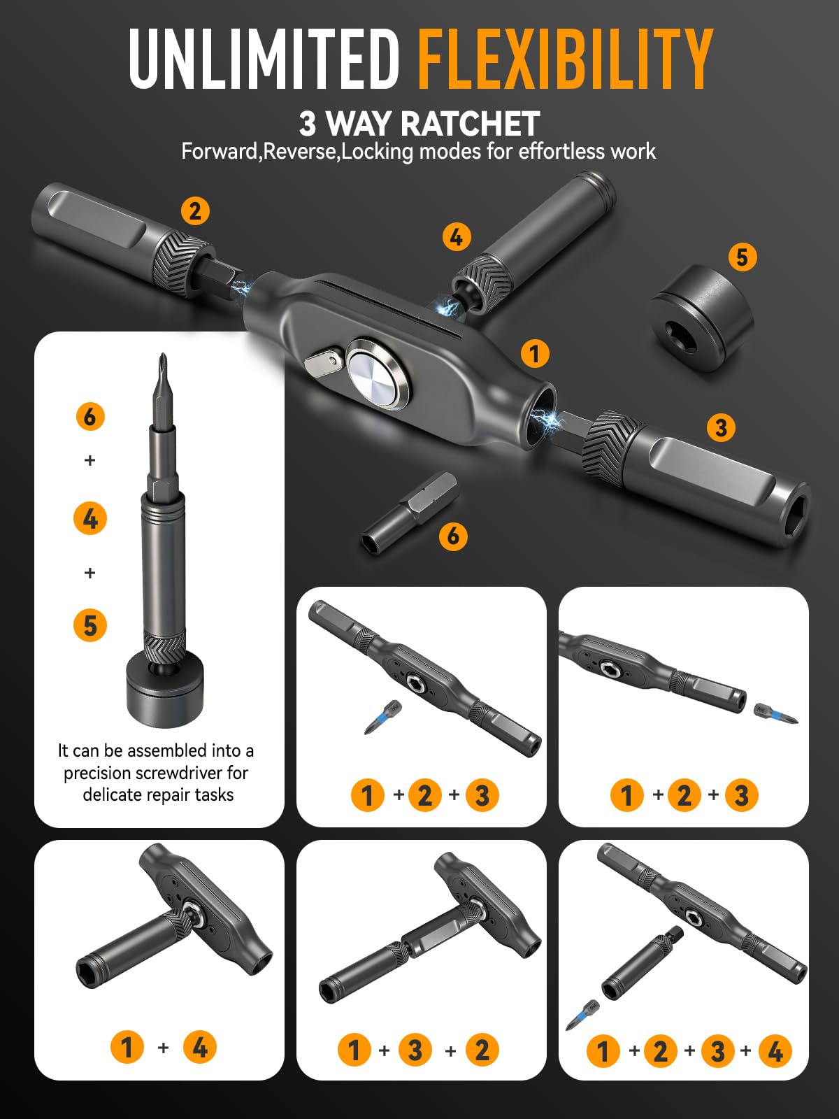 KELIN Juego de destornilladores de trinquete magnéticos 78 en 1, juegos de destornilladores Torx de trinquete multibroca, regalos para hombres que lo tienen todo, rellenos de calcetines para hombres