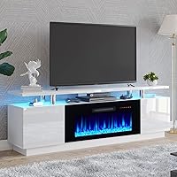 Vista 16 de AMERLIFE - Soporte de TV con chimenea de 36 pulgadas en blanco, centro de entretenimiento con chimenea moderna de 70 pulgadas con luces LED