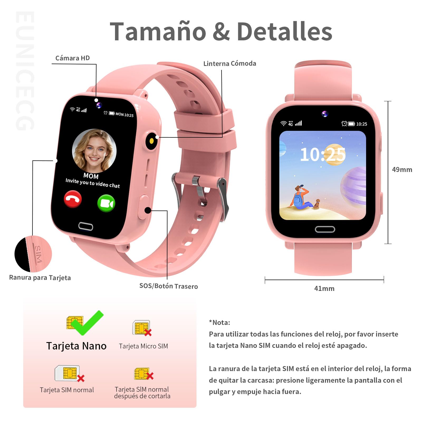 4G Reloj Inteligente Niño con GPS y Llamadas Localizador Teléfonos | Videollamadas Chat de Voz Juegos Despertador SOS Calculadora - Digital Smartwatch para Niños Niñas Aniversarios Regalos