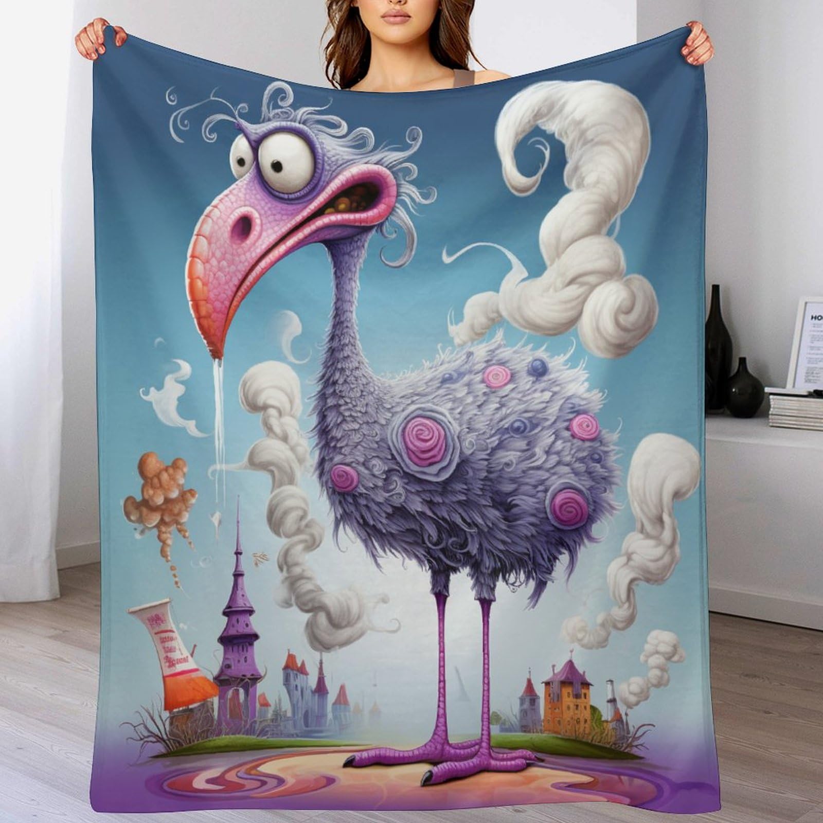 Couverture canapé chaude plaid artistique oiseau pour des soirées cosy au salon