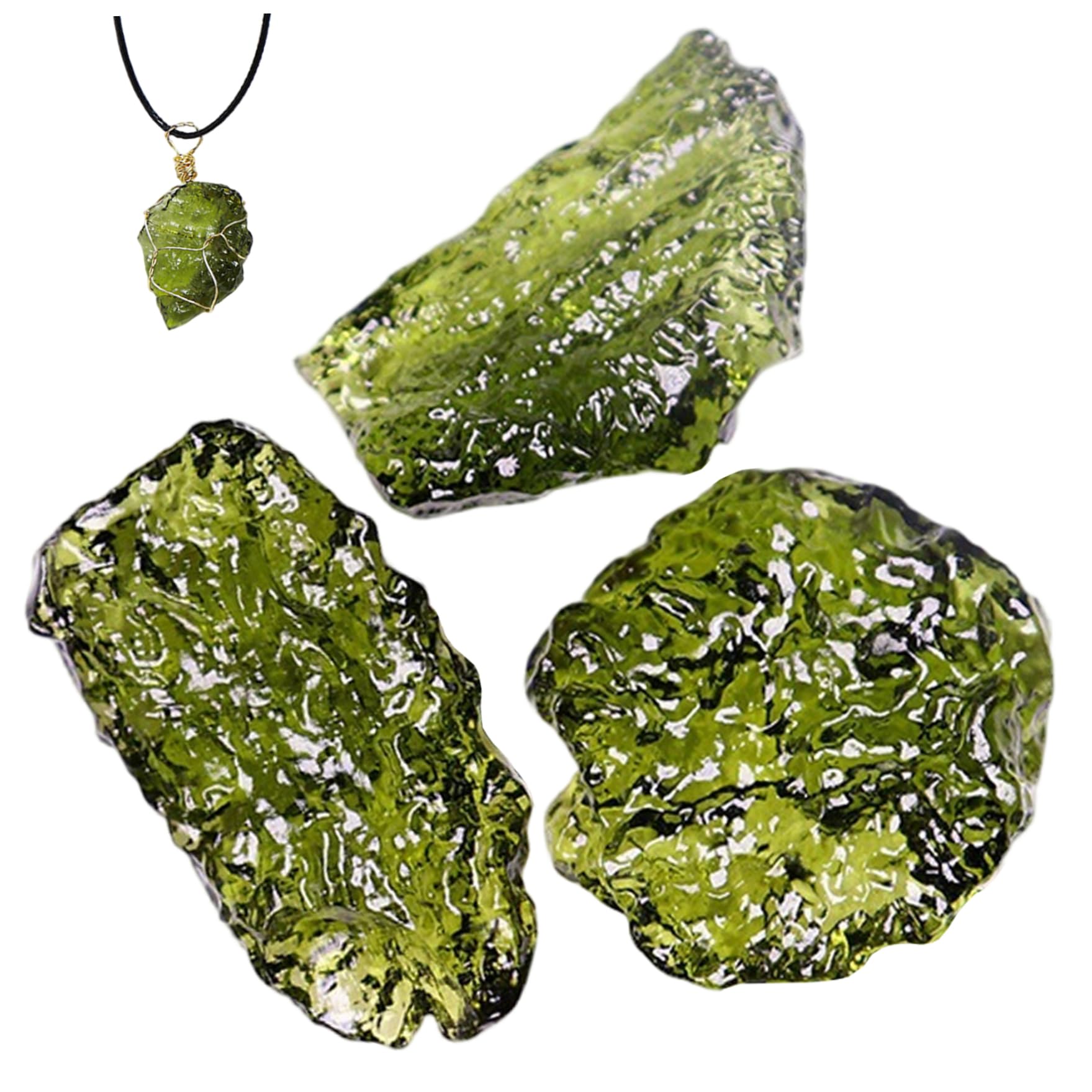 3Pcs Moldavite Crystal 1-3g Green Czech Meteorite Artificial Irregular Moldavite Stone Pendant for Jewelry Making Supplies, Stone Style Random