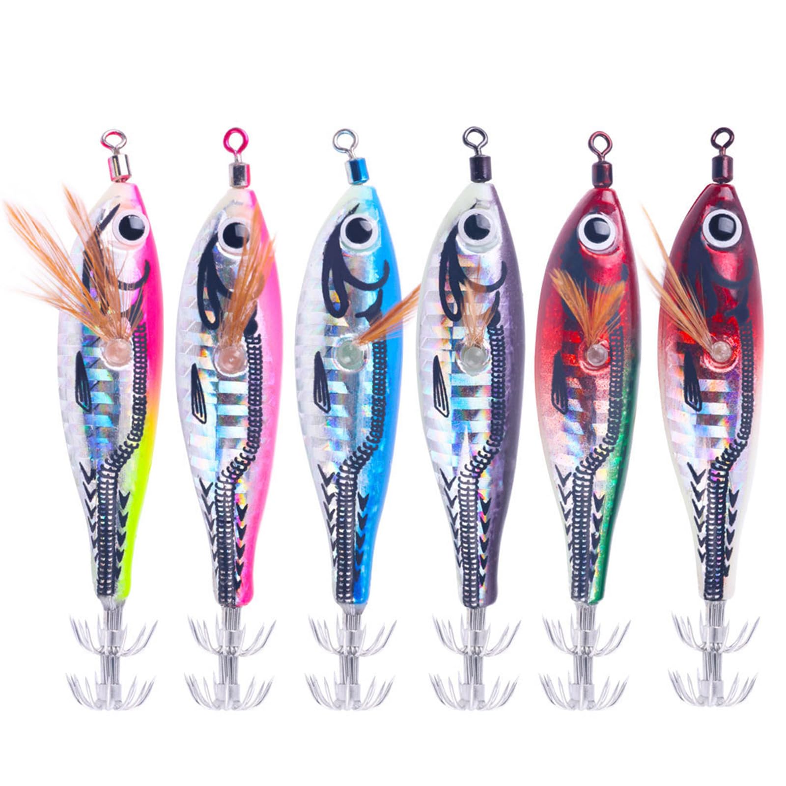 PEILINZE 6Pcs Luminously Squid Jigs Hook Fishing Lures Baits Squid Cuttlefish Sleeve Jigs Fishing Lures Baits For Saltwater Fresh