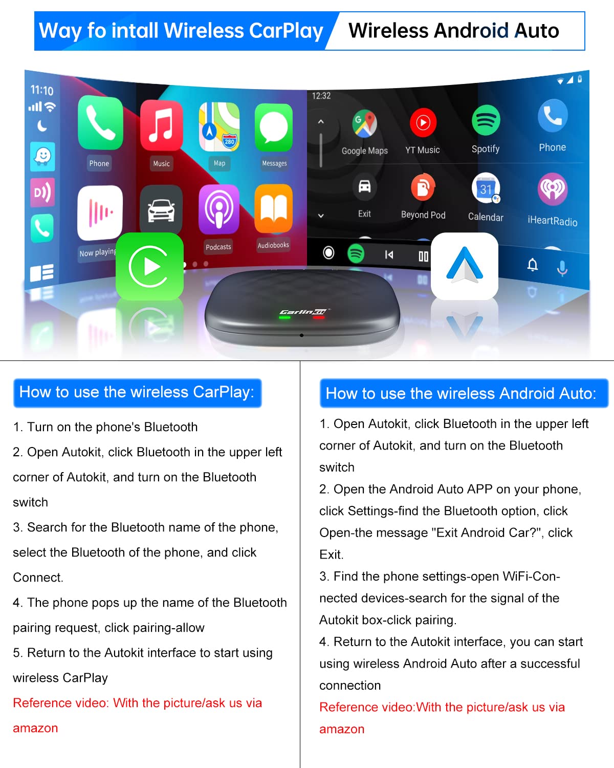 CarlinKit Android 9.0 CarPlay Ai Box, 4GB+64 GB, Snapdragon QCM 