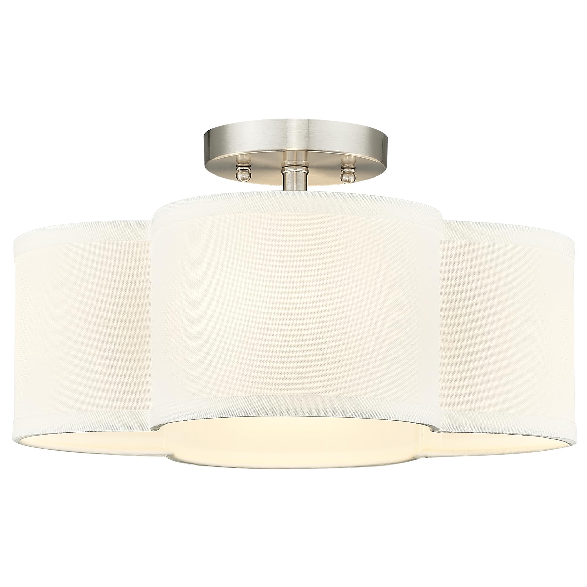14" Semi Flush Mount Ceiling Lights, White Fabric Drum Shade