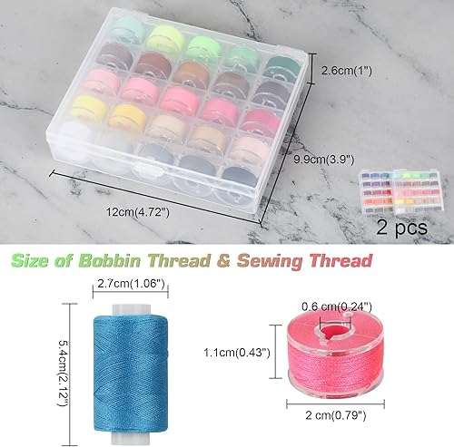 Miniatura 6 de Blibly 100 piezas de kit de hilos de coser y bobinas, 500 yardas de hilos de poliéster, bobinas preenrolladas con estuche, 50 colores