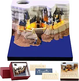 Calendário 3D 2026, calendário 2026, notas adesivas 3D 2026 com bloco de notas artístico leve, castelo mágico, presente exclusivo para aniversário, Natal, Ano Novo, decoração de mesa para casa ou