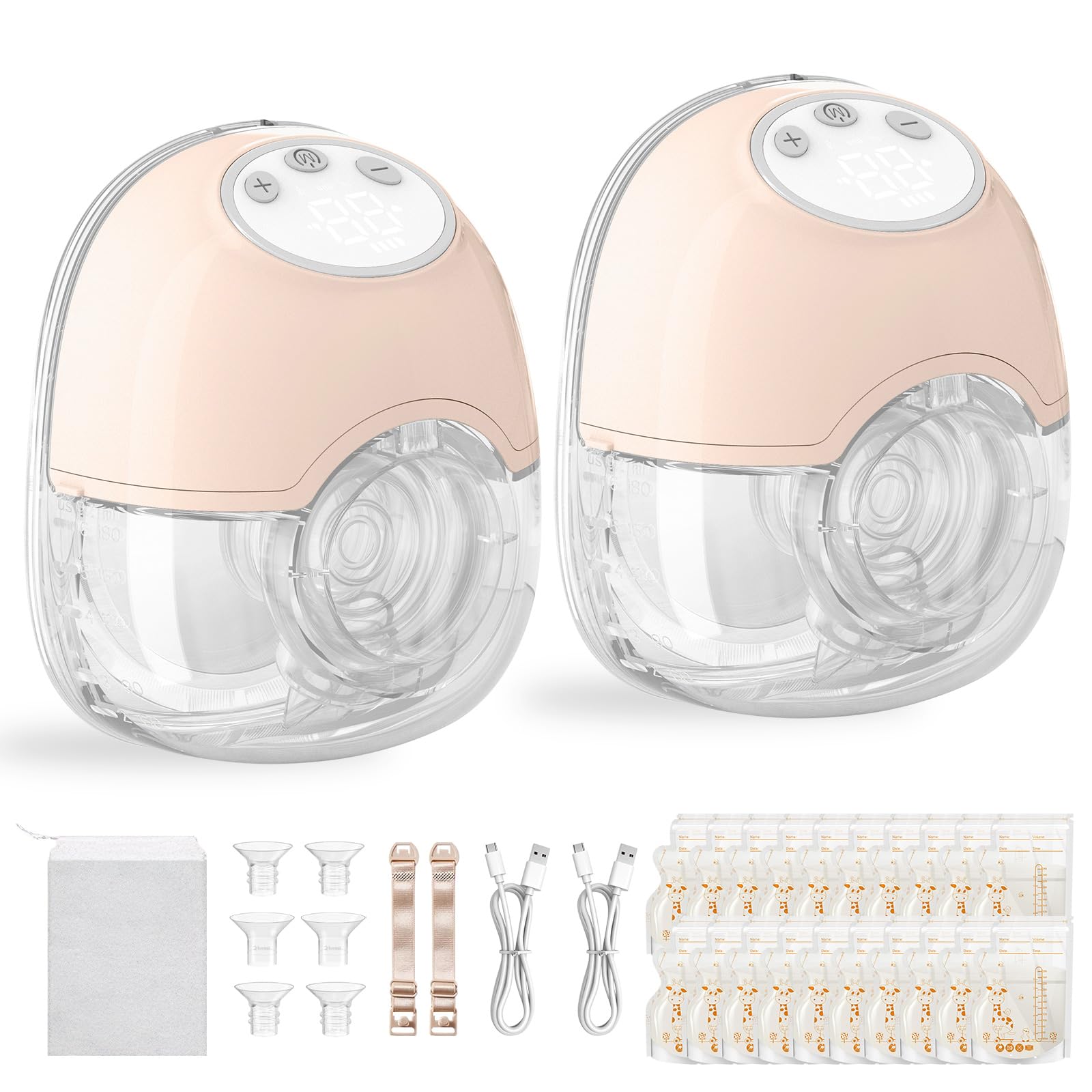 TOPCHANCES Electric Breast Pump,Wearable Hands Free Electric Pump,4 Modes 12 Levels,Portable Lightweight Pump 17/19/21/24mm Comfortable Flange,Leak-Proof and Ultra-Quiet,BPA Free(Pink-2PCS)