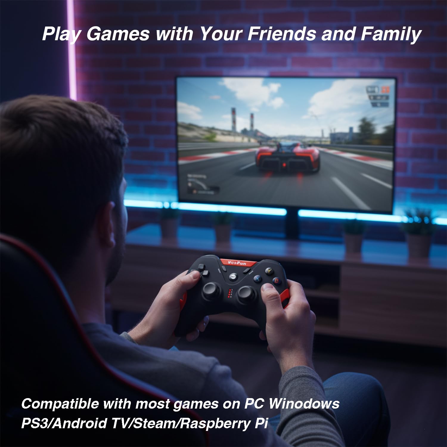 VooFun Controller PC, 2,4G Wireless Controller PS3 Joystick PC con Hall Joysticks, Doppia Vibrazione, Gaming Gamepad per PS3, Windows 7/8/10/11, Steam, Laptop, Raspberry Pi, Android TV, TV Box