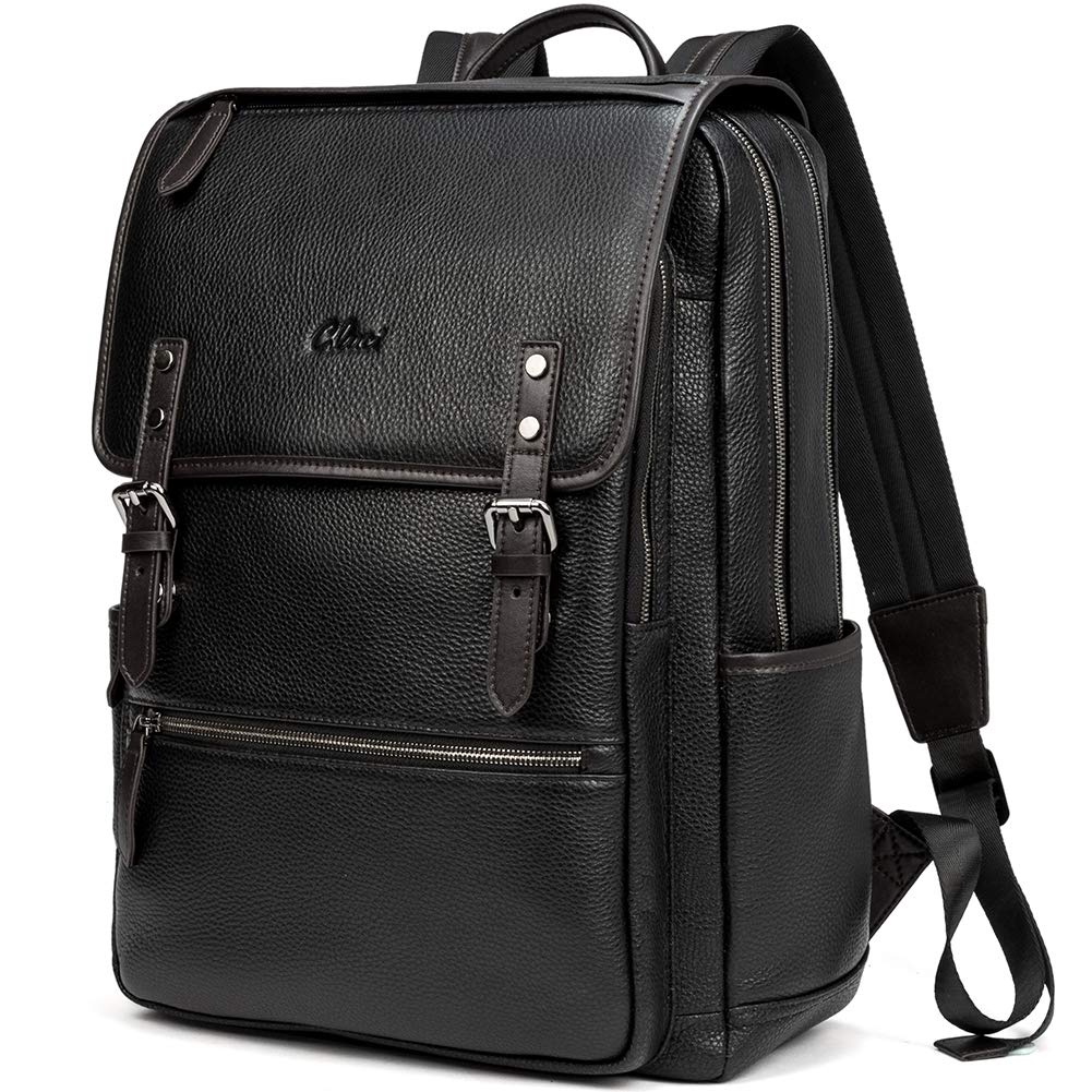 CLUCI Genuine Leather Laptop Backpack for Men 15.6 Inch Business Travel Large Vintage Office Bag Flap Shoulder Bags Black