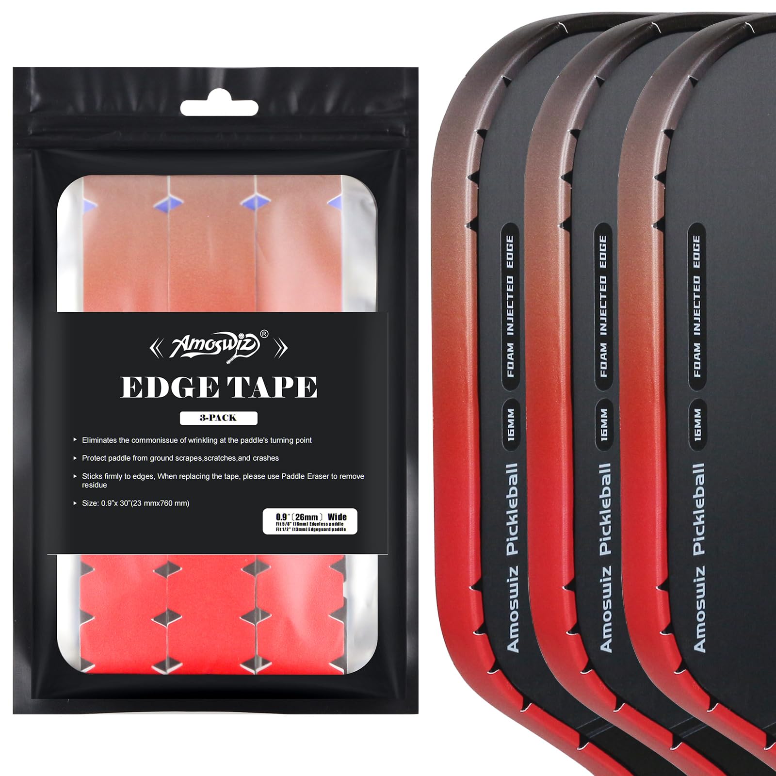 Amoswiz Pickleball Edge Guard Tape, 3 Pcs, No Wrinkle