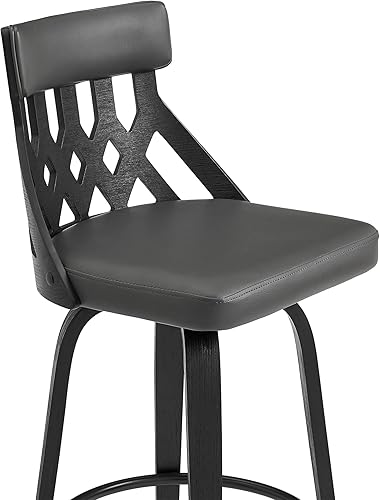 Miniatura 43 de Armen Living Jayden - Taburete de bar moderno giratorio de piel sintética gris y madera de nogal de 26 pulgadas para encimera de isla de cocina