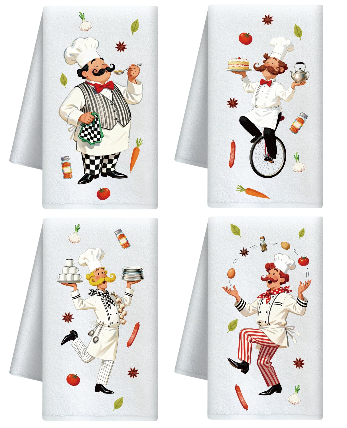 CUTHOLLOW 4Pcs Gourmet Chef Kitchen Towels Cute Tea Towels