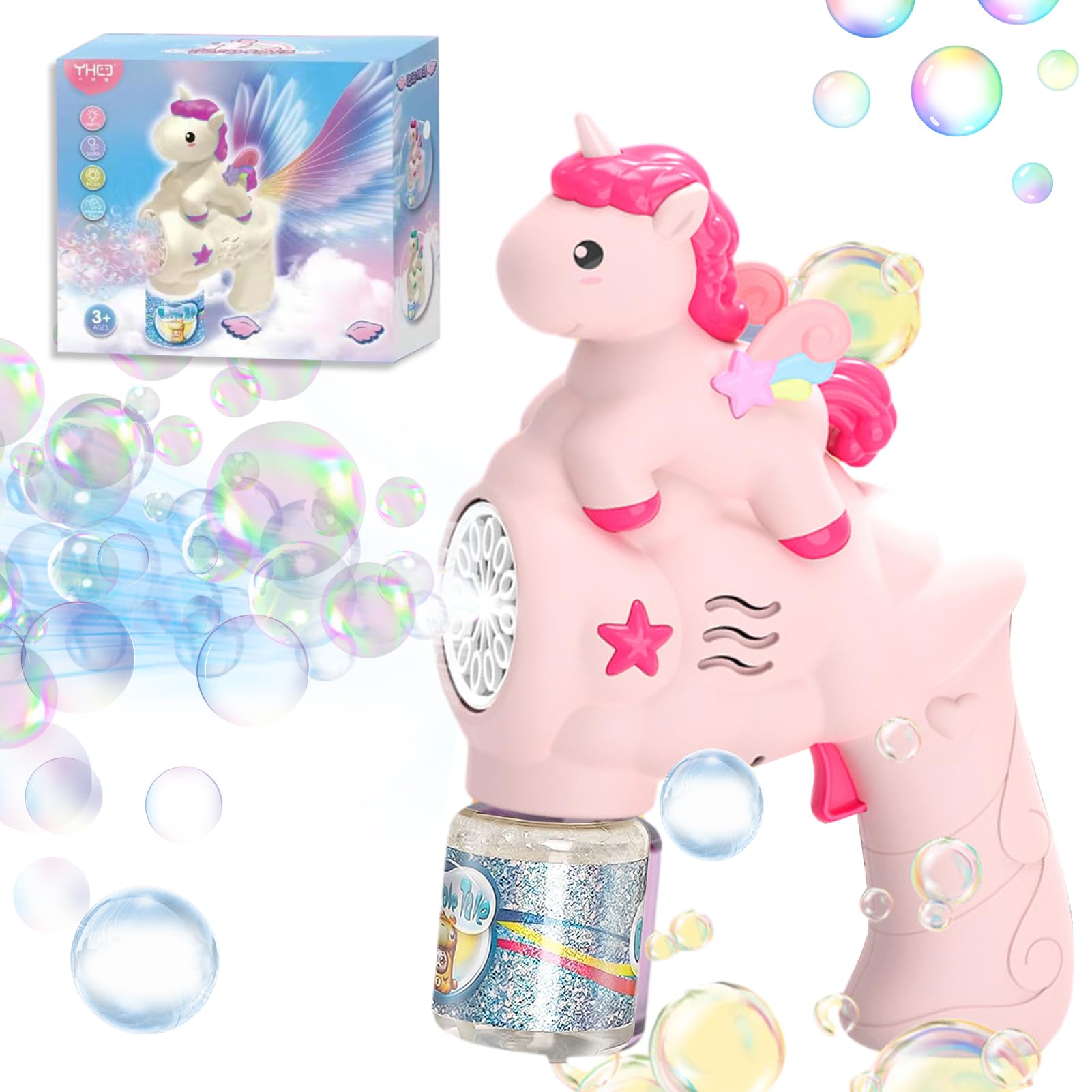 Pistola de Burbujas,Máquina de burbujasde Unicornio,Pistola Burbujas de jabon niños,Pistola de Burbujas automática,Máquina Automática Pompas de Jabón,para Niños,Adultos,Cumpleaños,Juguete de Verano