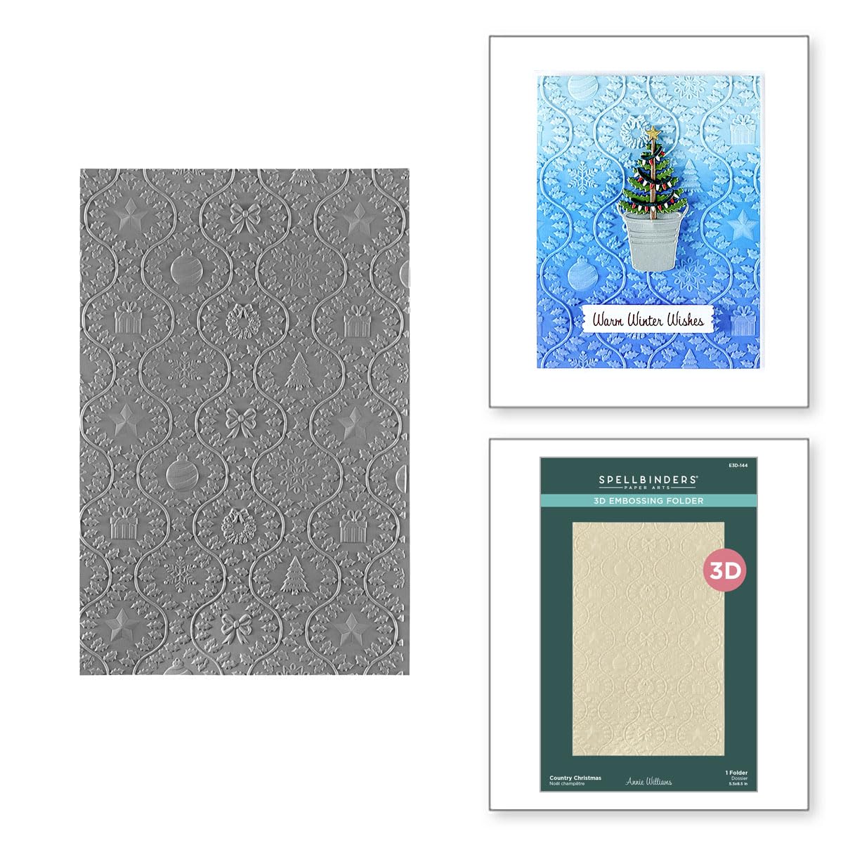 Country Christmas 3D Embossing Folder from the Country Christmas Collection by Annie Williams