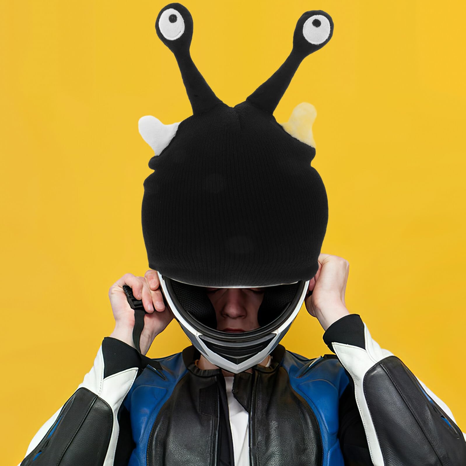 GALPADA 2 Pezzi Copricasco da Sci in Maglia con Antenne Alieno, Copertura Casco da Motocross e Bici Elastica, Accessorio Invernale Antivento per Sport sulla Neve e Moto